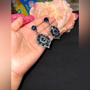 Diamond stone navy blue earrings